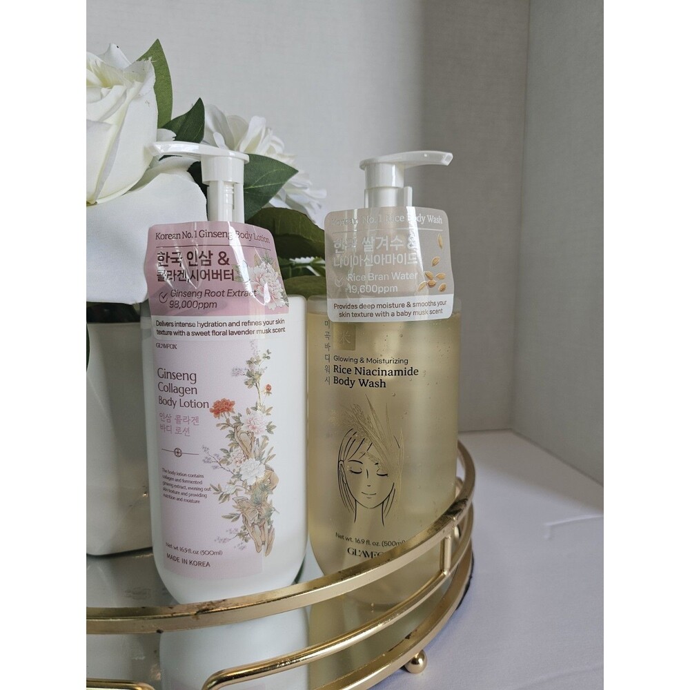 Glamfox Rice Niacinamide Body Wash & Ginseng Collagen Lotion Set 16.9 fl oz
